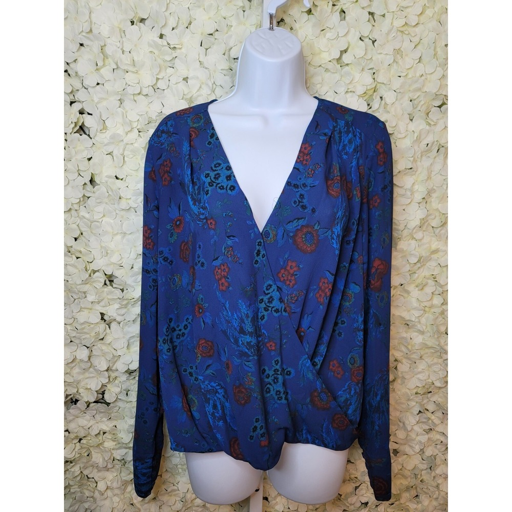 Halogen Blue Floral Top Size 1 Bright Blue, Long Sleeve, Workwear